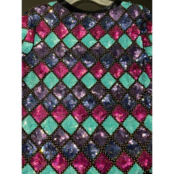 Jean for Joseph Le Bon Harlequin Sequined Formal Silk Jacket Size Large NWT - Picture 4 of 8